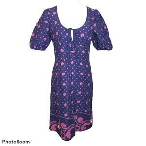 Maeve Purple Pink Floral Puff Sleeve Cotton Dress